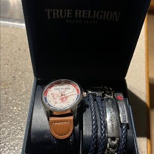 True Religion Men's Tan and Blue Watch Set
